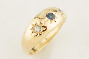 ANTIQUE EDWARDIAN c1900 STARBURST SAPPHIRE & DIAMOND RING 18ct GOLD