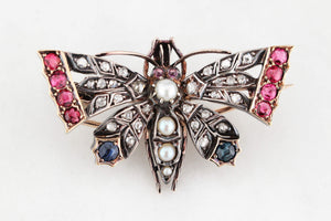 ANTIQUE c1890 DIAMOND SAPPHIRE & SPINEL BUTTERFLY PENDANT/BROOCH
