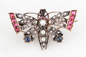 ANTIQUE c1890 DIAMOND SAPPHIRE & SPINEL BUTTERFLY PENDANT/BROOCH
