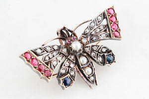 ANTIQUE c1890 DIAMOND SAPPHIRE & SPINEL BUTTERFLY PENDANT/BROOCH