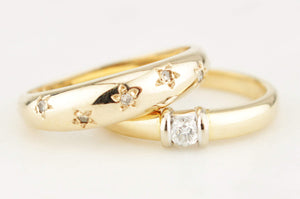 TWO DIAMOND STACKING RINGS 18ct & 9ct YELLOW GOLD
