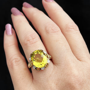 RETRO 8.2ct CITRINE & DIAMOND RING IN 9ct GOLD