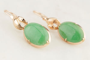 ANTIQUE EDWARDIAN c1910 JADE EARRINGS 22ct ROSE GOLD