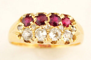 ANTIQUE EDWARDIAN c1900 RUBY & DIAMOND RING 18ct YELLOW GOLD