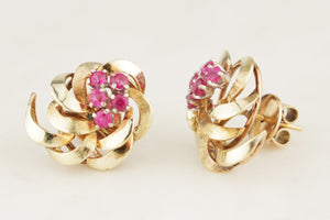 VINTAGE c1940 RUBY EARRINGS 18ct YELLOW GOLD
