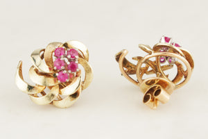 VINTAGE c1940 RUBY EARRINGS 18ct YELLOW GOLD
