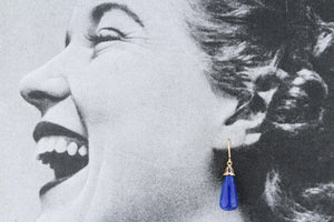 VINTAGE MID CENTURY LAPIS LAZULI DROP EARRINGS 9ct GOLD