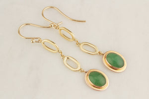 VINTAGE AVENTURINE QUARTZ EARRINGS 14ct YELLOW GOLD