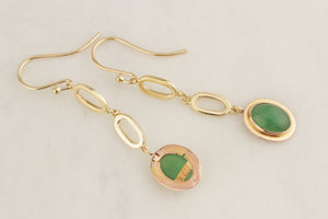 VINTAGE AVENTURINE QUARTZ EARRINGS 14ct YELLOW GOLD
