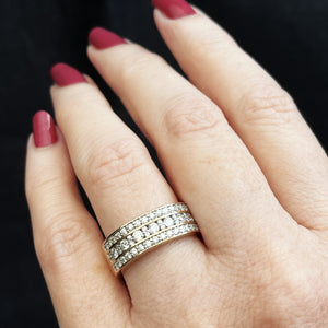 VINTAGE TRIPLE ROW 1.15ct DIAMOND BAND 9ct GOLD