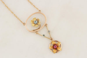 ANTIQUE ART NOUVEAU c1900 RUBY & PASTE NECKLACE 15ct YELLOW GOLD