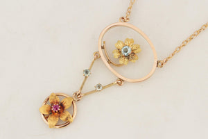 ANTIQUE ART NOUVEAU c1900 RUBY & PASTE NECKLACE 15ct YELLOW GOLD