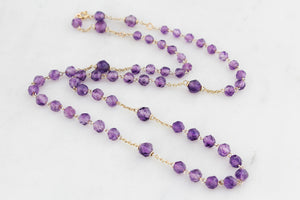 VINTAGE c1930 AMETHYST BEAD NECKLACE 9ct GOLD