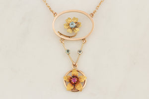 ANTIQUE ART NOUVEAU c1900 RUBY & PASTE NECKLACE 15ct YELLOW GOLD