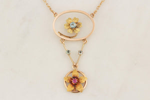 ANTIQUE ART NOUVEAU c1900 RUBY & PASTE NECKLACE 15ct YELLOW GOLD