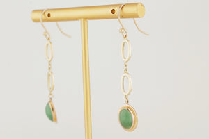 VINTAGE AVENTURINE QUARTZ EARRINGS 14ct YELLOW GOLD