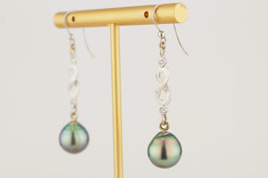 MODERN TAHITIAN PEARL & DIAMOND EARRINGS 18ct WHITE GOLD