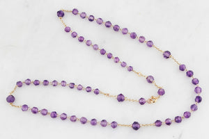 VINTAGE c1930 AMETHYST BEAD NECKLACE 9ct GOLD