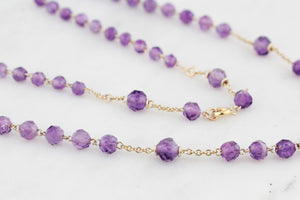 VINTAGE c1930 AMETHYST BEAD NECKLACE 9ct GOLD
