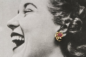 VINTAGE c1940 RUBY EARRINGS 18ct YELLOW GOLD