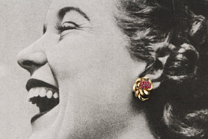VINTAGE c1940 RUBY EARRINGS 18ct YELLOW GOLD