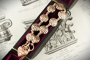 ANTIQUE STYLE FANCY LINK GATE BRACELET 9ct ROSE GOLD