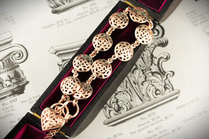 ANTIQUE STYLE FANCY LINK GATE BRACELET 9ct ROSE GOLD