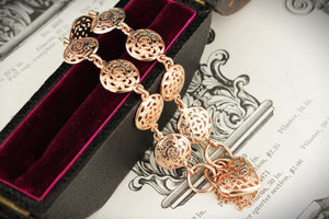 ANTIQUE STYLE FANCY LINK GATE BRACELET 9ct ROSE GOLD
