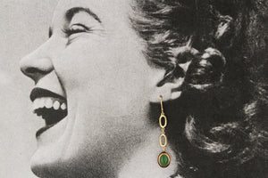 VINTAGE AVENTURINE QUARTZ EARRINGS 14ct YELLOW GOLD