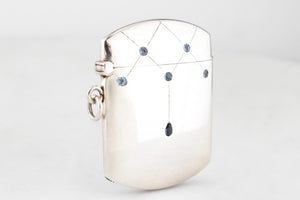 ANTIQUE EDWARDIAN SAPPHIRE STERLING SILVER VESTA CASE