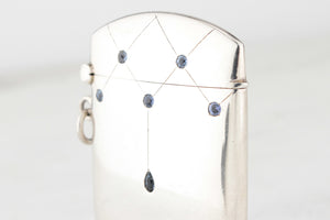 ANTIQUE EDWARDIAN SAPPHIRE STERLING SILVER VESTA CASE
