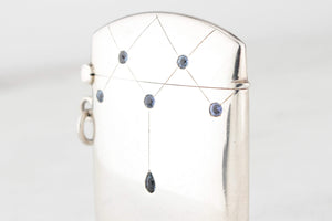 ANTIQUE EDWARDIAN SAPPHIRE STERLING SILVER VESTA CASE