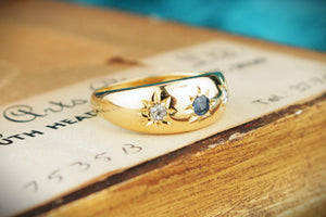 ANTIQUE EDWARDIAN c1900 STARBURST SAPPHIRE & DIAMOND RING 18ct GOLD