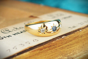 ANTIQUE EDWARDIAN c1900 STARBURST SAPPHIRE & DIAMOND RING 18ct GOLD