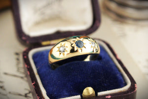 ANTIQUE EDWARDIAN c1900 STARBURST SAPPHIRE & DIAMOND RING 18ct GOLD
