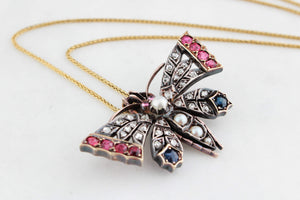 ANTIQUE c1890 DIAMOND SAPPHIRE & SPINEL BUTTERFLY PENDANT/BROOCH