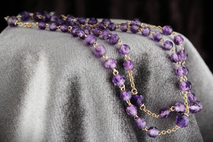 VINTAGE c1930 AMETHYST BEAD NECKLACE 9ct GOLD
