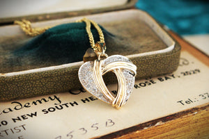 RETRO ESTATE c1980 DIAMOND HEART PENDANT 9ct GOLD