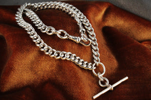 ANTIQUE VICTORIAN 1840 STERLING SILVER ALBERT CHAIN