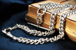 ANTIQUE VICTORIAN 1840 STERLING SILVER ALBERT CHAIN