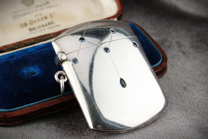 ANTIQUE EDWARDIAN SAPPHIRE STERLING SILVER VESTA CASE