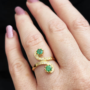 VINTAGE ART NOUVEAU STYLE EMERALD & DIAMOND RING 18ct GOLD