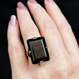 RETRO c1970 22.2ct SMOKY QUARTZ COCKTAIL RING 10ct GOLD