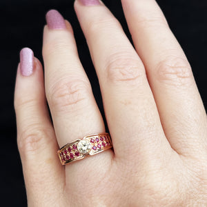 VINTAGE .50ct CHAMPAGNE DIAMOND & RUBY RING 18ct GOLD