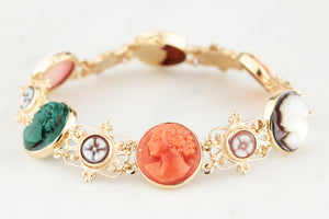 VINTAGE 1930’s SHELL & AGATE CAMEO BRACELET 14ct GOLD
