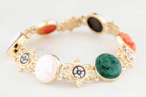 VINTAGE 1930’s SHELL & AGATE CAMEO BRACELET 14ct GOLD