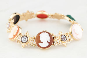 VINTAGE 1930’s SHELL & AGATE CAMEO BRACELET 14ct GOLD