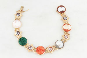 VINTAGE 1930’s SHELL & AGATE CAMEO BRACELET 14ct GOLD