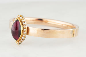 ANTIQUE EDWARDIAN GARNET & SEED PEARL BANGLE 9CT GOLD
