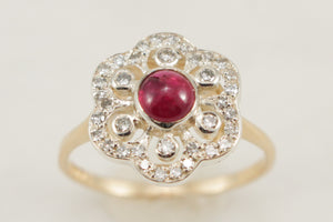 ANTIQUE ART DECO c1920 RED SPINEL & DIAMOND RING 15ct GOLD